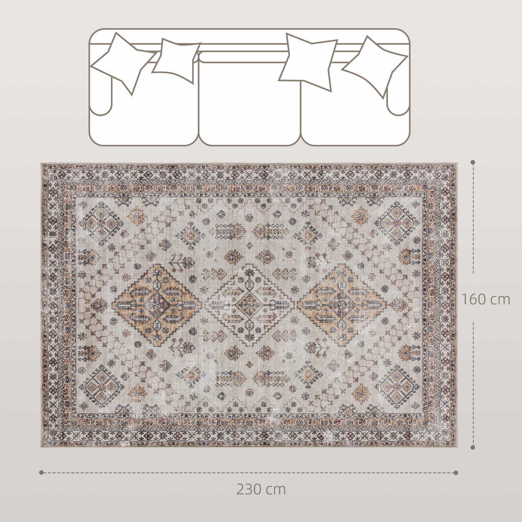 Elegant HOMCOM Vintage Area Rug, Non-Slip Washable Rug, Flannel Floor Carpet for Living Room, Bedroom, Dining Room, Home Office, 230 x 160 cm, Beige Elegant HOMCOM Vintage Area Rug, Non-Slip Washable Rug, Flannel Floor Carpet for Living Room, Bedroom, Dining Room, Home Office, 230 x 160 cm, Beige