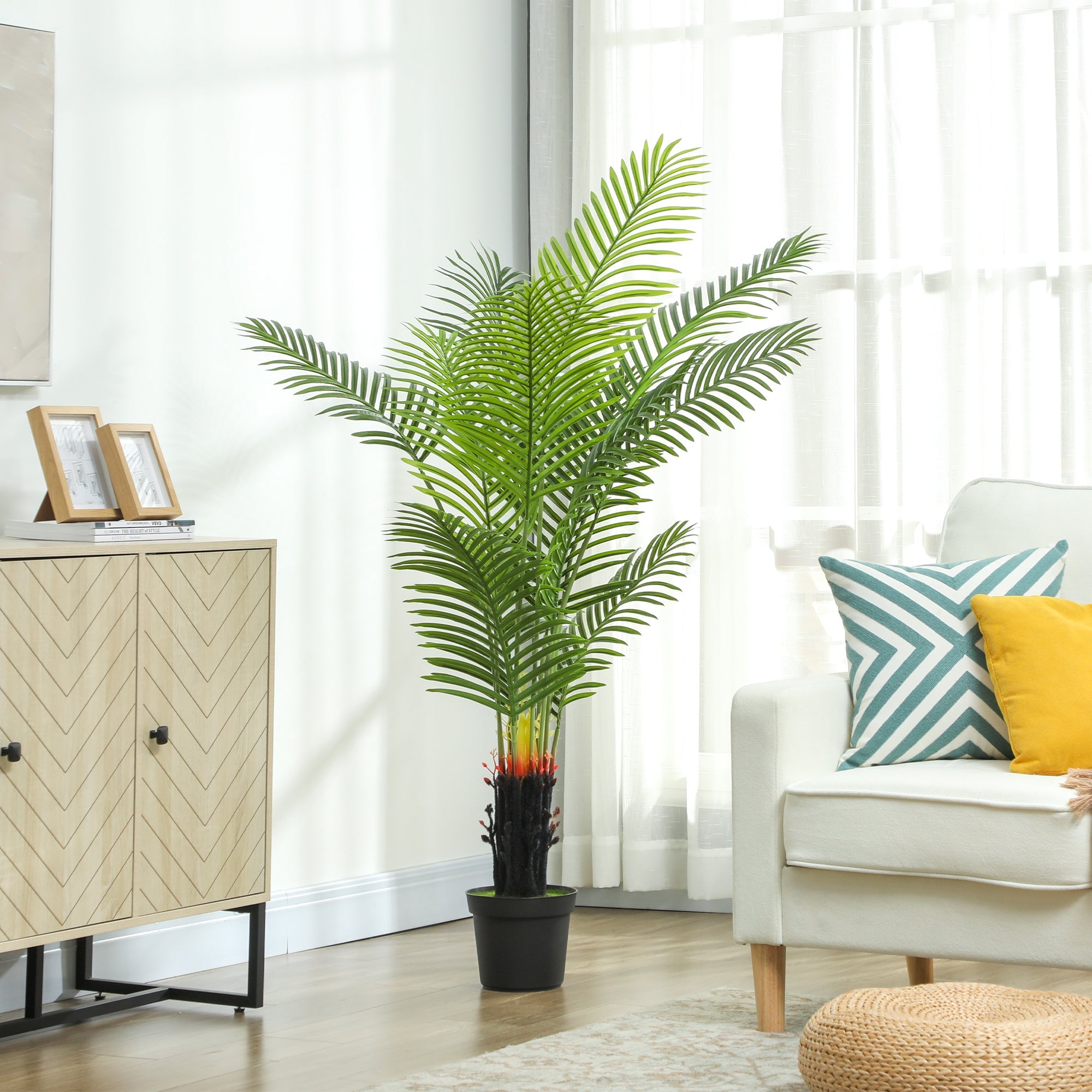 Elegant HOMCOM 150cm Artificial Areca Palm Tree with 12 PE Leaves, Decorative Artificial Plant with Plastic Pot and Flocked Soil, Fake Plant for Home Office Decor, Green Elegant HOMCOM 150cm Artificial Areca Palm Tree with 12 PE Leaves, Decorative Artificial Plant with Plastic Pot and Flocked Soil, Fake Plant for Home Office Decor, Green