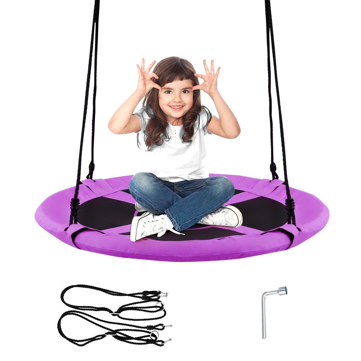 100cm Children Flying Saucer Tree Swing with Adjustable Rope- 100cm Children Flying Saucer Tree Swing with Adjustable Rope-