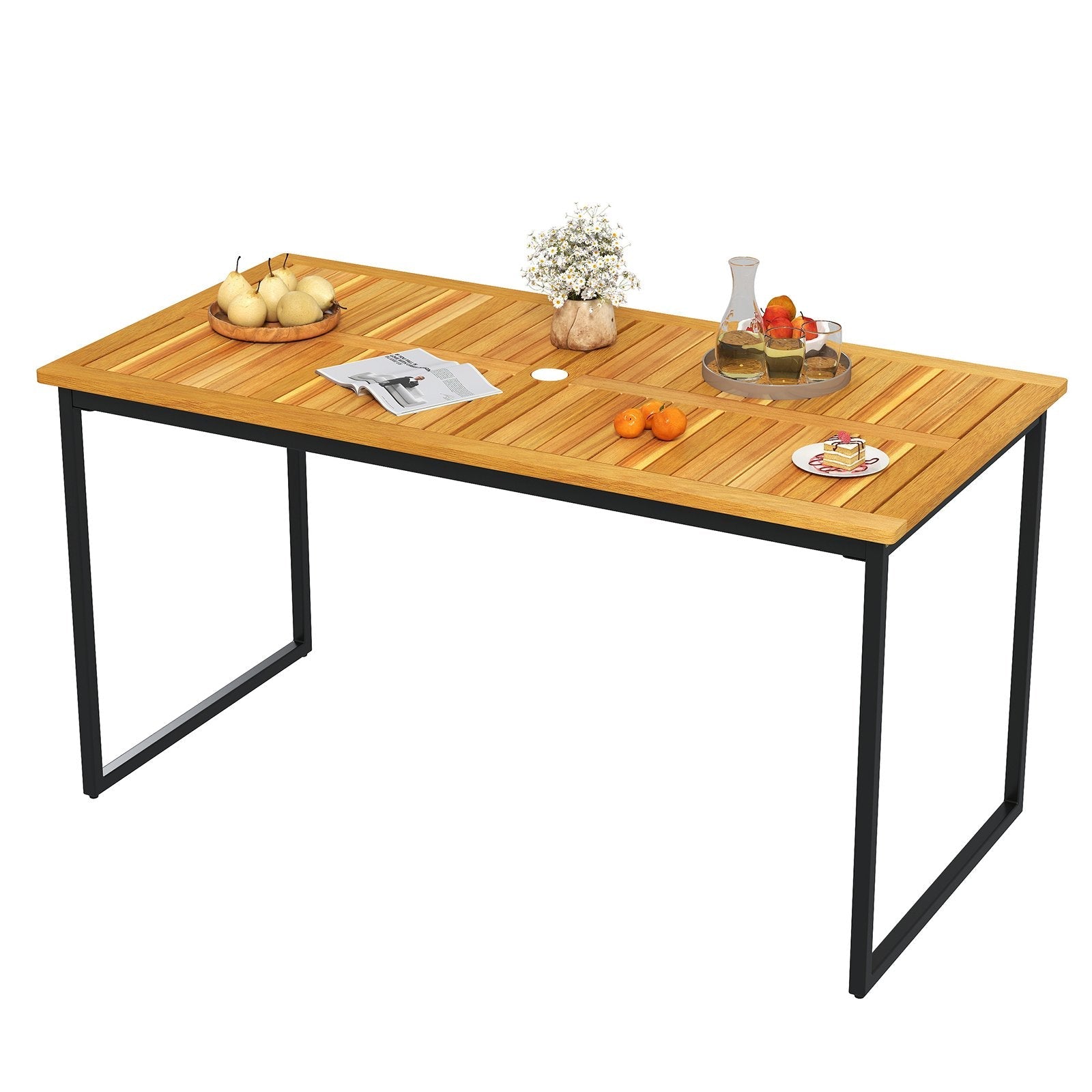 140 x 70cm Acacia Wood Dining Table for 6 People with Slatted Tabletop 140 x 70cm Acacia Wood Dining Table for 6 People with Slatted Tabletop