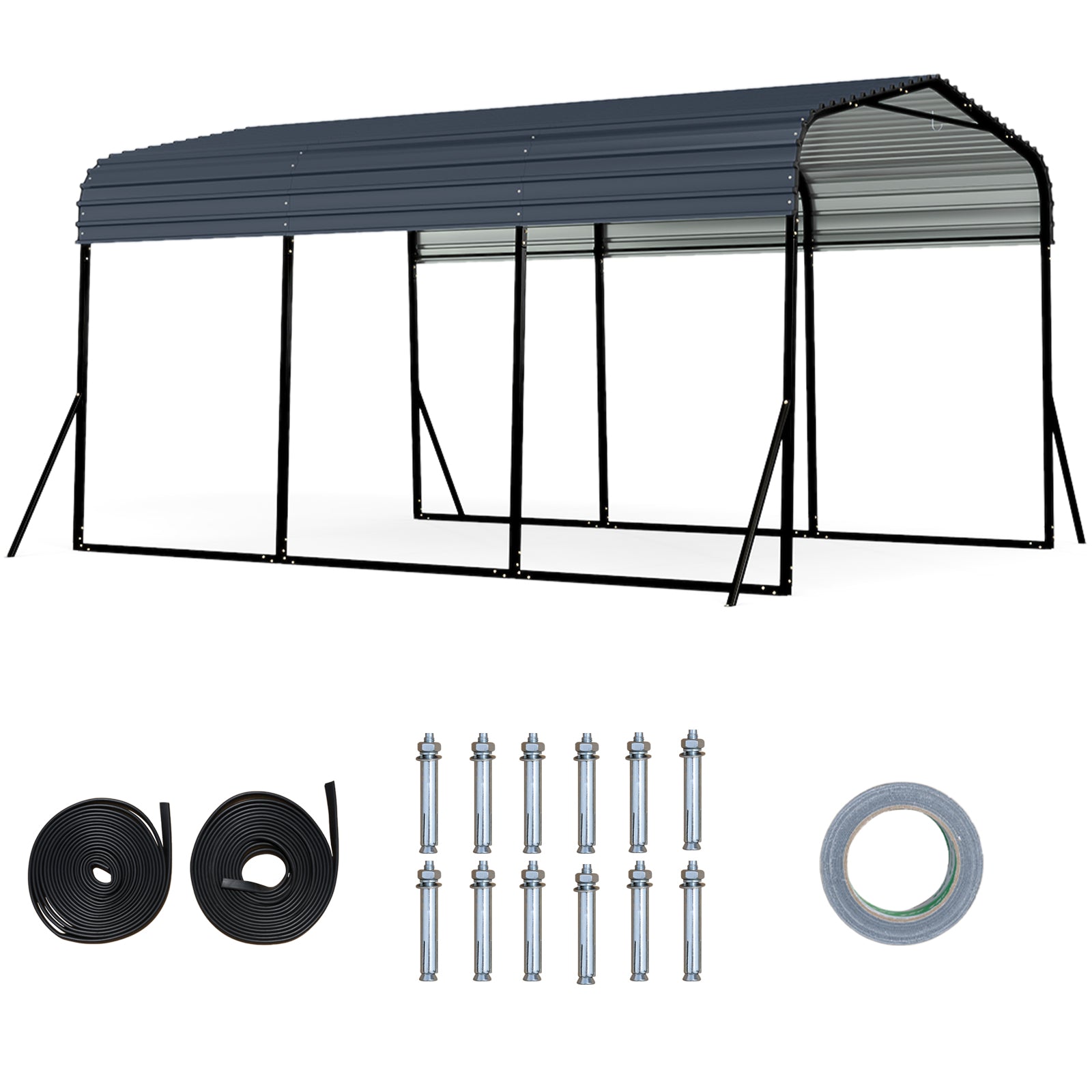 15FT Heavy-Duty Metal Carport Outdoor Garage Car Shelter- 15FT Heavy-Duty Metal Carport Outdoor Garage Car Shelter-