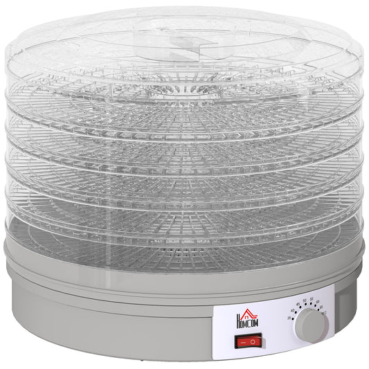Elegant HOMCOM 5 Tier Food Dehydrator, 245W Food Dryer Machine with Adjustable Temperature Control for Drying Fruit, Meat, Vegetable, Jerky and Pet Treat, in Sophisticated Grey