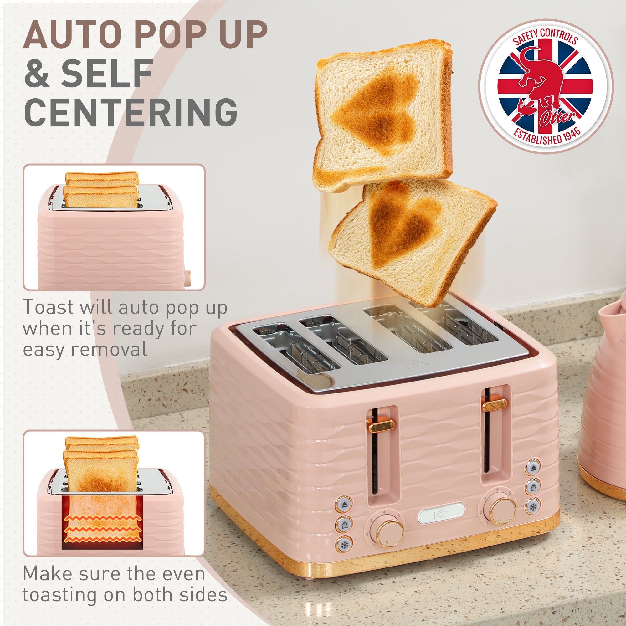 Elegant HOMCOM 3000W 1.7L Kettle & 4 Slice Toaster, Kettle and Toaster Set with 7 Browning Controls and Crumb Tray, Light Pink Elegant HOMCOM 3000W 1.7L Kettle & 4 Slice Toaster, Kettle and Toaster Set with 7 Browning Controls and Crumb Tray, Light Pink