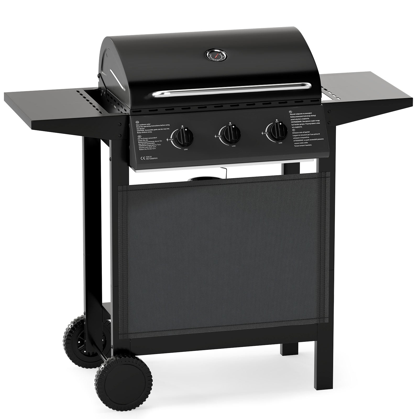 3-Burner Propane Gas Grill 24,000 BTU Portable with Lid and Side Tables 3-Burner Propane Gas Grill 24,000 BTU Portable with Lid and Side Tables