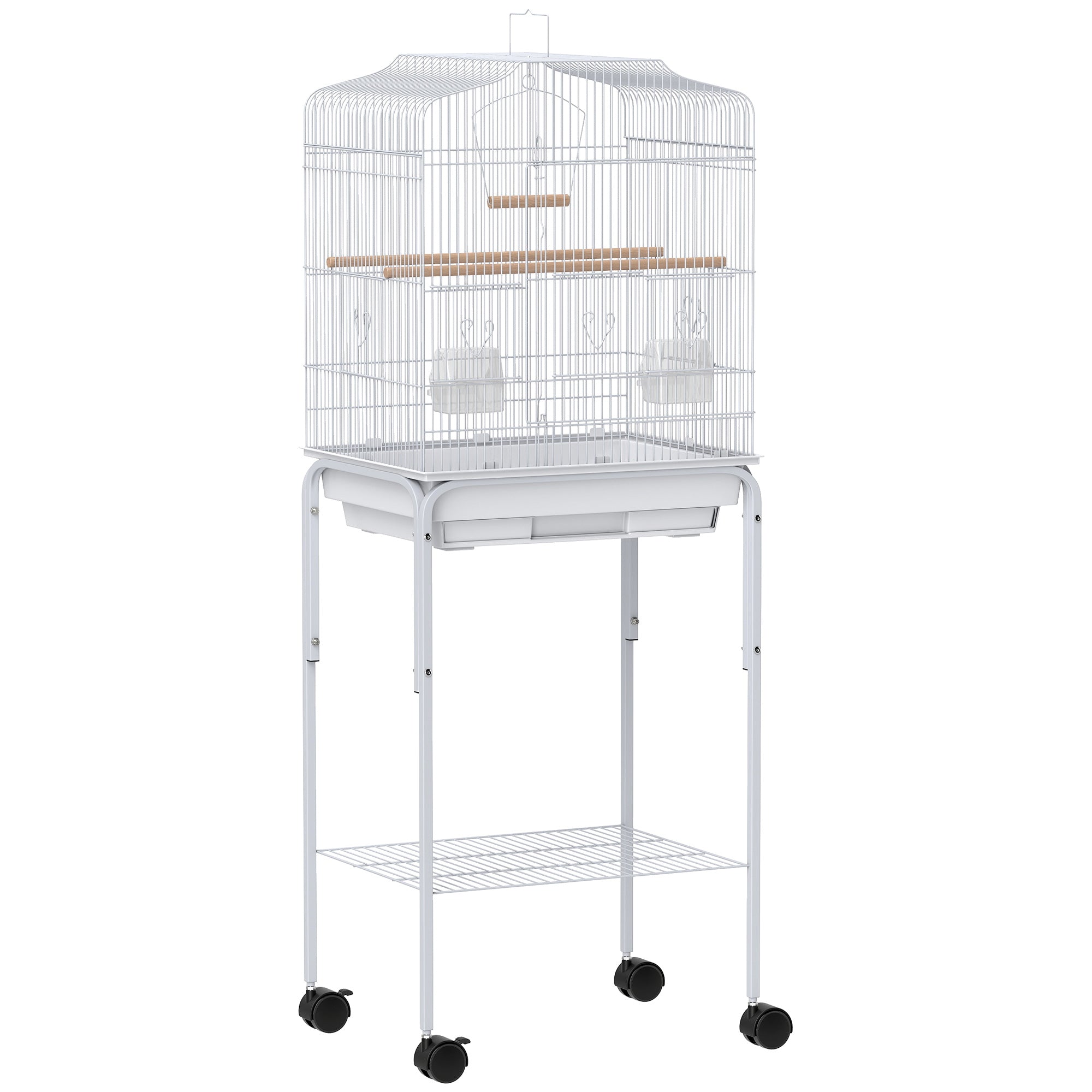 PawHut Bird Cage Budgie Cages for Finch Canary Parakeet with Stand Wheels Slide-out Tray Accessories Spacious Storage Shelf, White PawHut Bird Cage Budgie Cages for Finch Canary Parakeet with Stand Wheels Slide-out Tray Accessories Spacious Storage Shelf, White