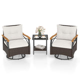 3 Piece Outdoor Swivel Chair Set Patio Wicker Rotating Chairs with Table- 3 Piece Outdoor Swivel Chair Set Patio Wicker Rotating Chairs with Table-