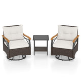 3 Piece Outdoor Swivel Chair Set Patio Wicker Rotating Chairs with Table- 3 Piece Outdoor Swivel Chair Set Patio Wicker Rotating Chairs with Table-