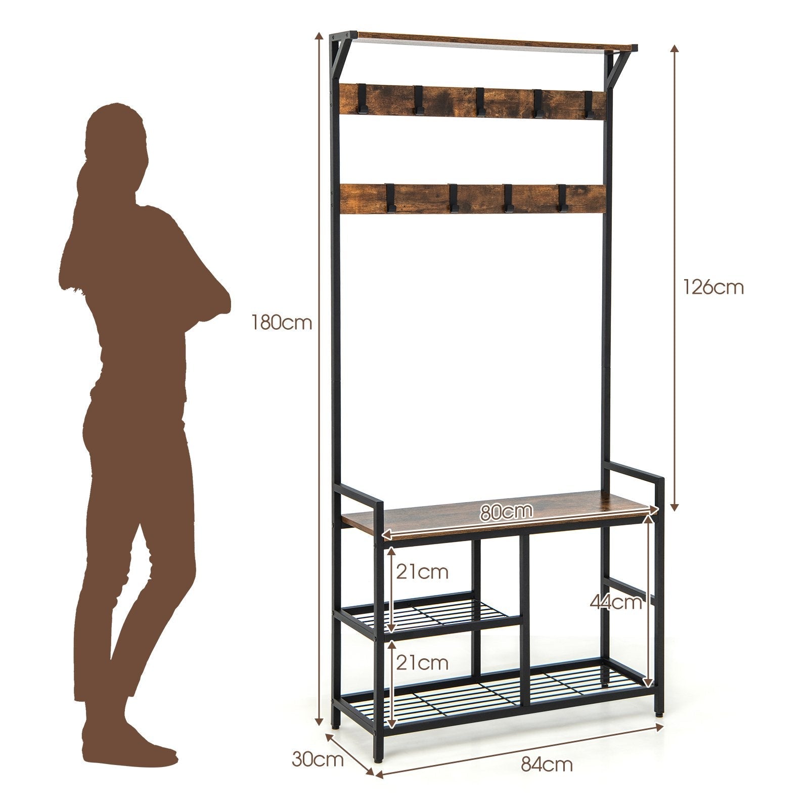 3-in-1 Coat Rack Freestanding Industrial Entryway Spacious Storage Shelf- 3-in-1 Coat Rack Freestanding Industrial Entryway Spacious Storage Shelf-