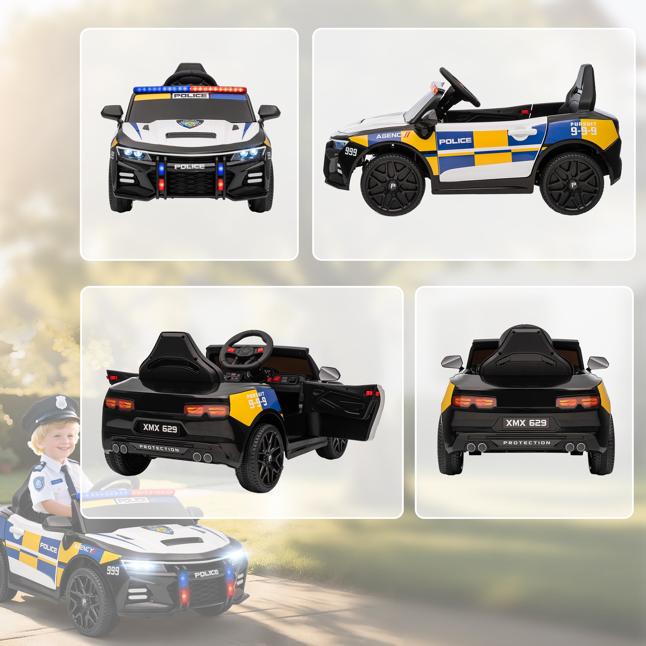 AIYAPLAY Kids Electric Ride on Police Car with Remote Control, Music, Horn, Siren Flashing Lights for 3-5 Years Old, Multicolour AIYAPLAY Kids Electric Ride on Police Car with Remote Control, Music, Horn, Siren Flashing Lights for 3-5 Years Old, Multicolour