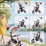 AIYAPLAY 6 in 1 Foldable Kids Trike with Adjustable Parent Handle & Canopy for Ages 1-5, Pink AIYAPLAY 6 in 1 Foldable Kids Trike with Adjustable Parent Handle & Canopy for Ages 1-5, Pink