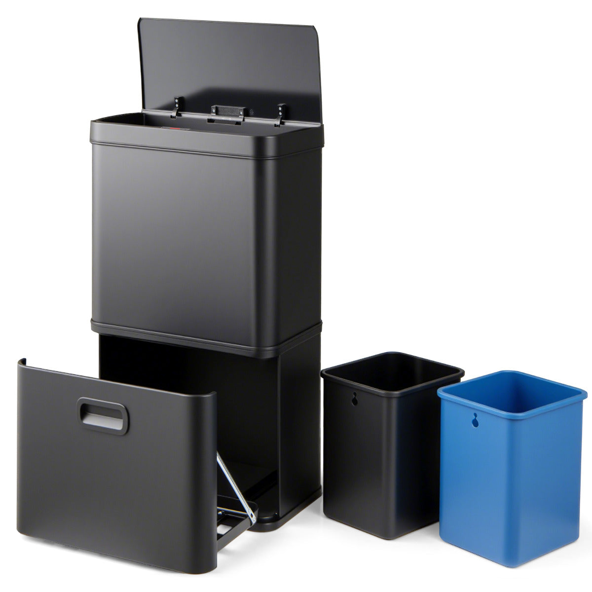 56L Stainless Steel Trash Can Touchless Recycling Garbage Bin- 56L Stainless Steel Trash Can Touchless Recycling Garbage Bin-