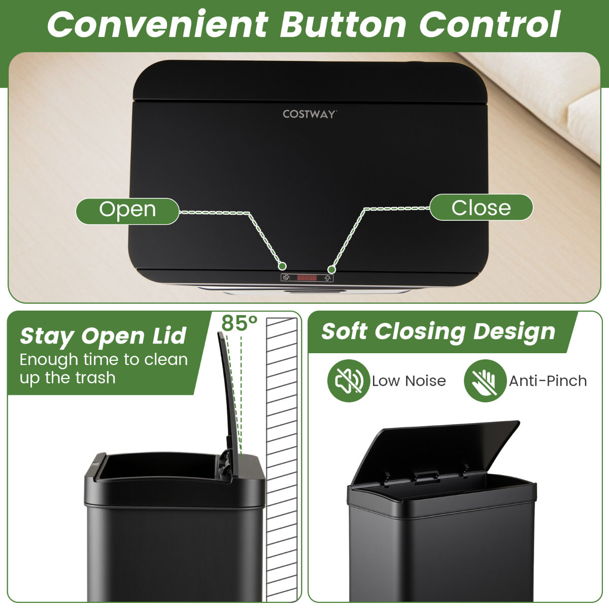 56L Stainless Steel Trash Can Touchless Recycling Garbage Bin- 56L Stainless Steel Trash Can Touchless Recycling Garbage Bin-