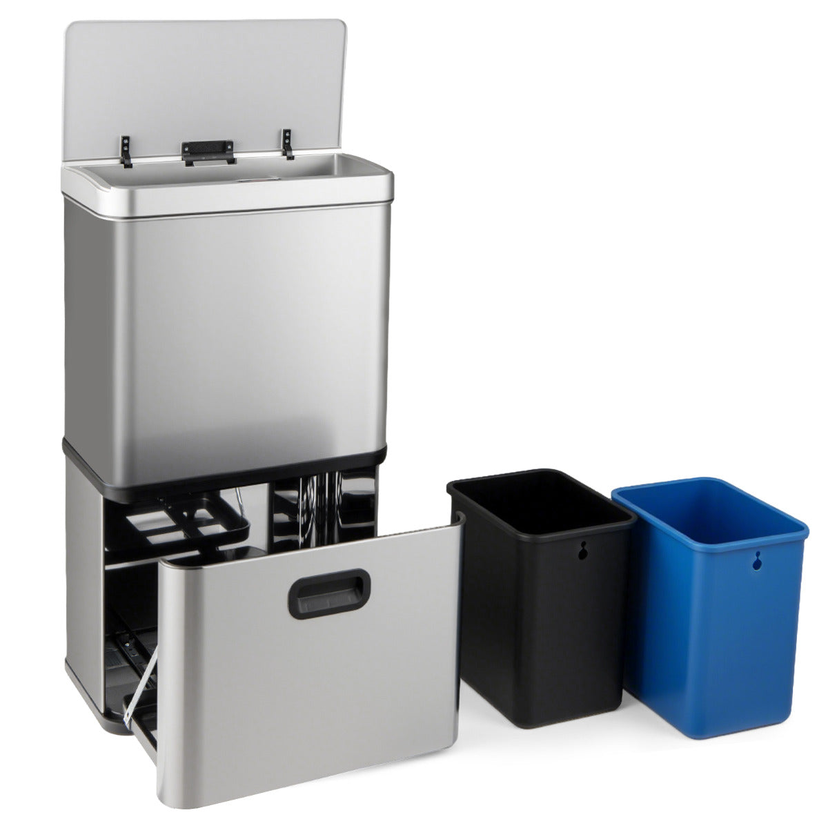 56L Stainless Steel Trash Can Touchless Recycling Garbage Bin- 56L Stainless Steel Trash Can Touchless Recycling Garbage Bin-