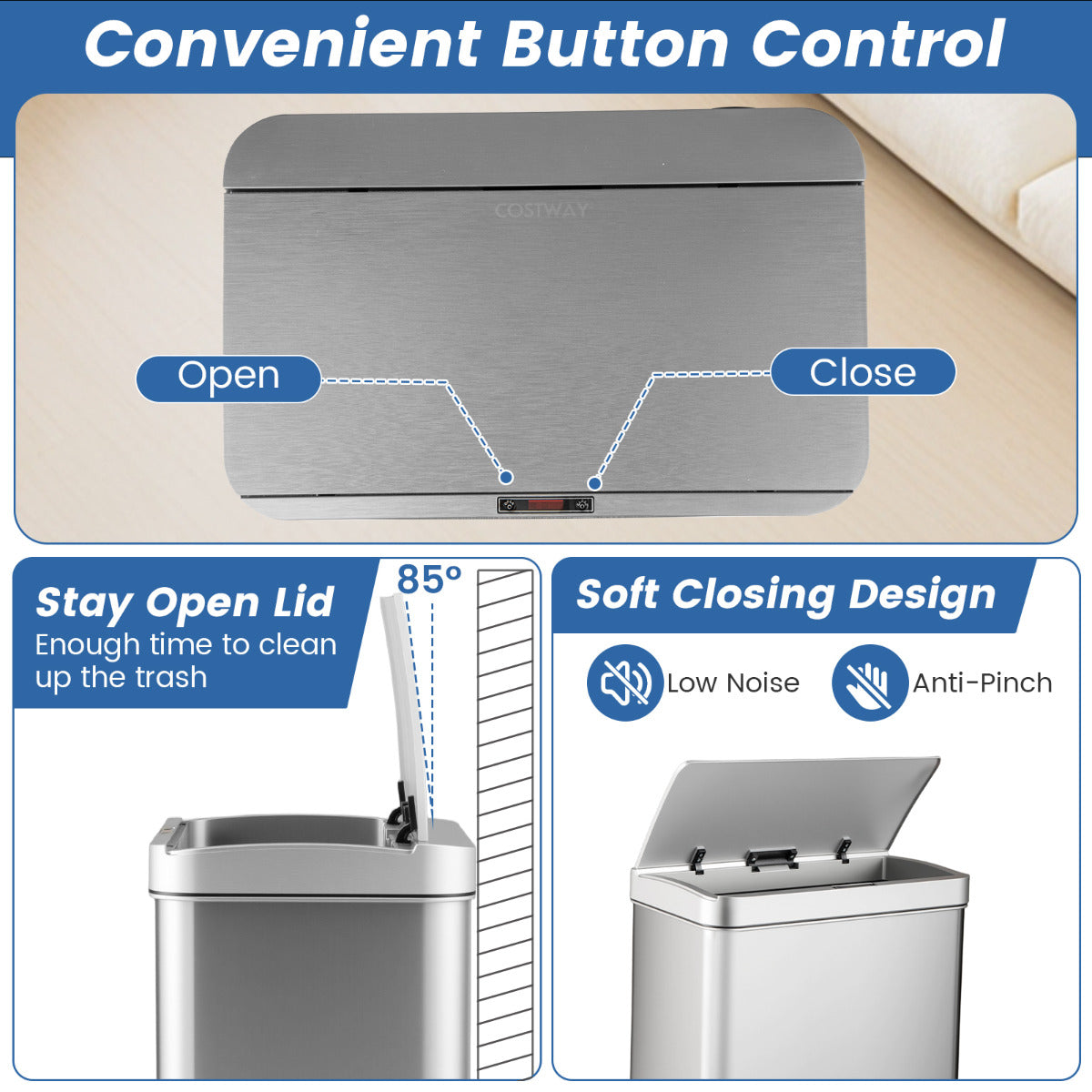 56L Stainless Steel Trash Can Touchless Recycling Garbage Bin- 56L Stainless Steel Trash Can Touchless Recycling Garbage Bin-