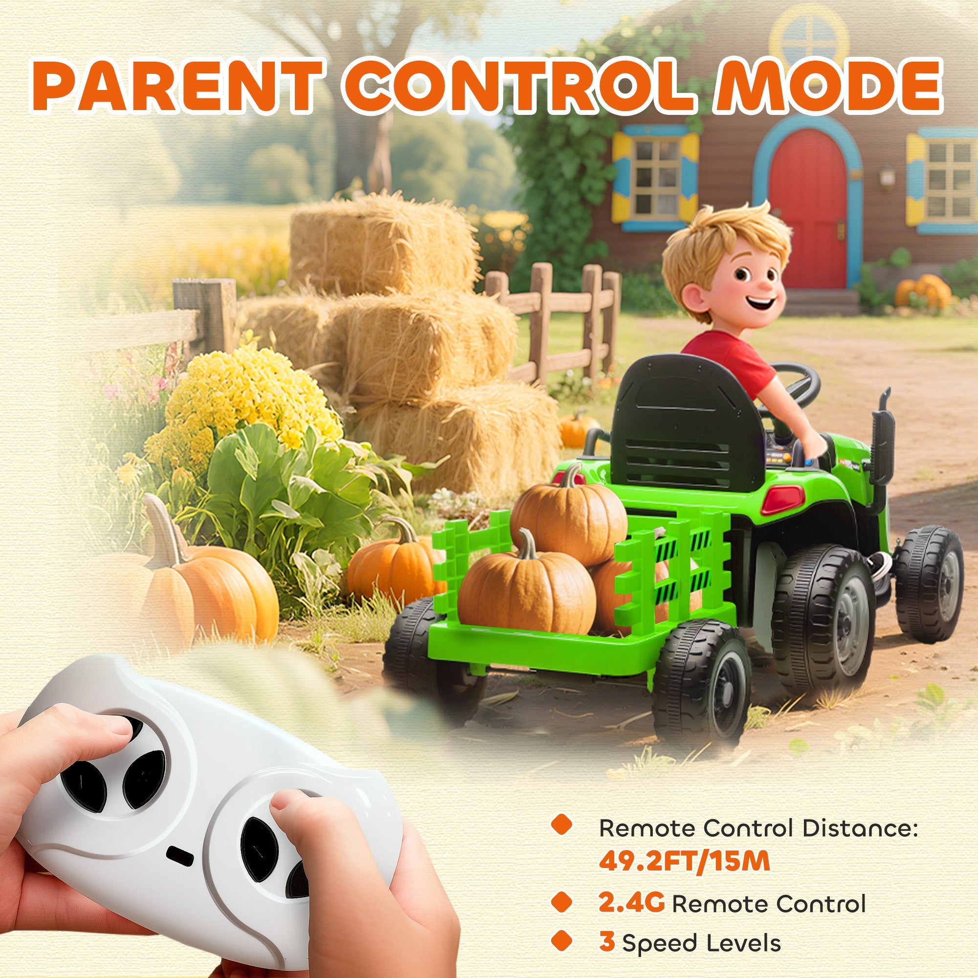 AIYAPLAY 12V Ride on Tractor and Trailer with Remote Control, Music, Shifter, Start-Up Sound, for Kids Ages 3-8 Years, Green AIYAPLAY 12V Ride on Tractor and Trailer with Remote Control, Music, Shifter, Start-Up Sound, for Kids Ages 3-8 Years, Green