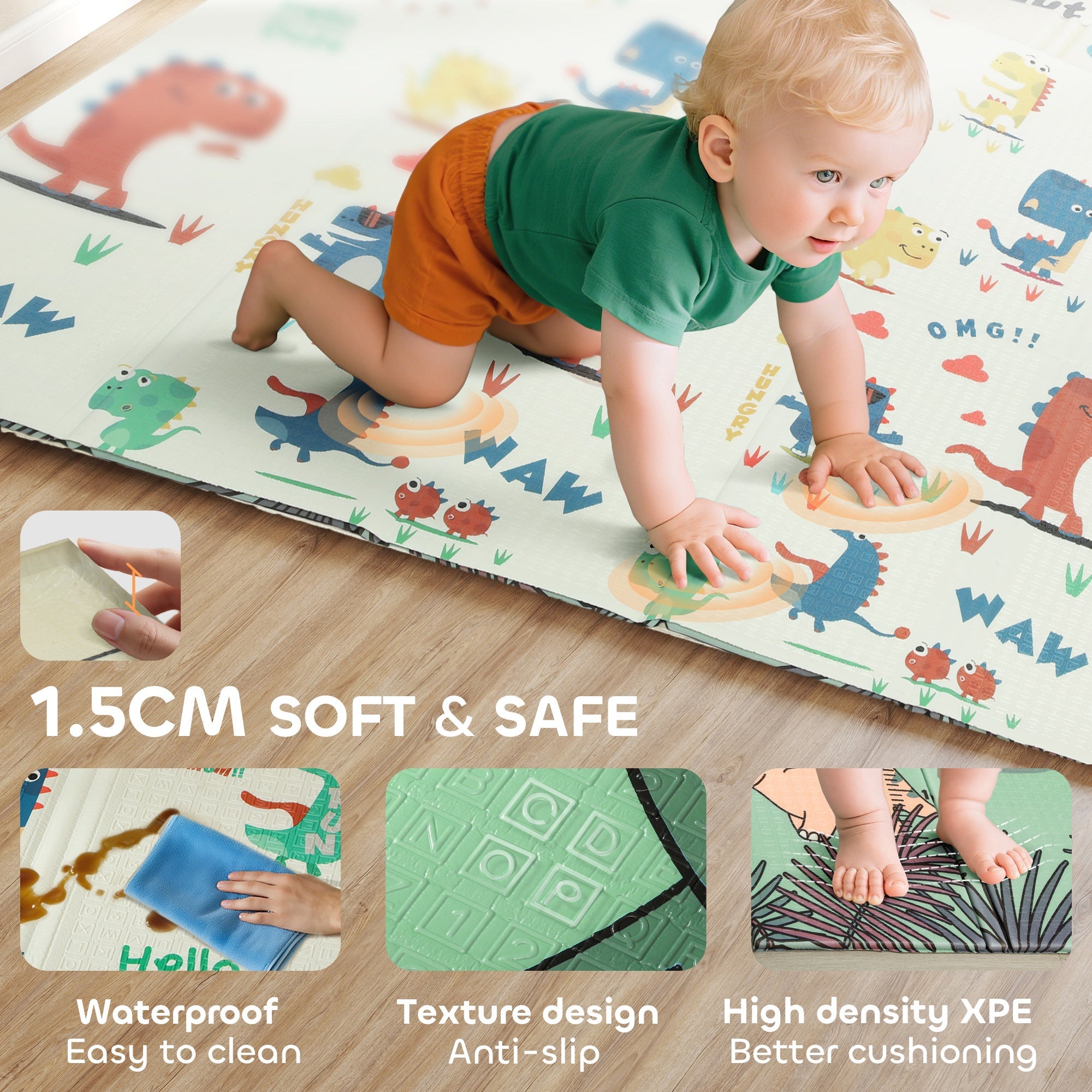 AIYAPLAY Baby Play Mat, Double Sideded Foldable Kids Crawling Mat, Reversible & Waterproof, Dinosaur AIYAPLAY Baby Play Mat, Double Sideded Foldable Kids Crawling Mat, Reversible & Waterproof, Dinosaur