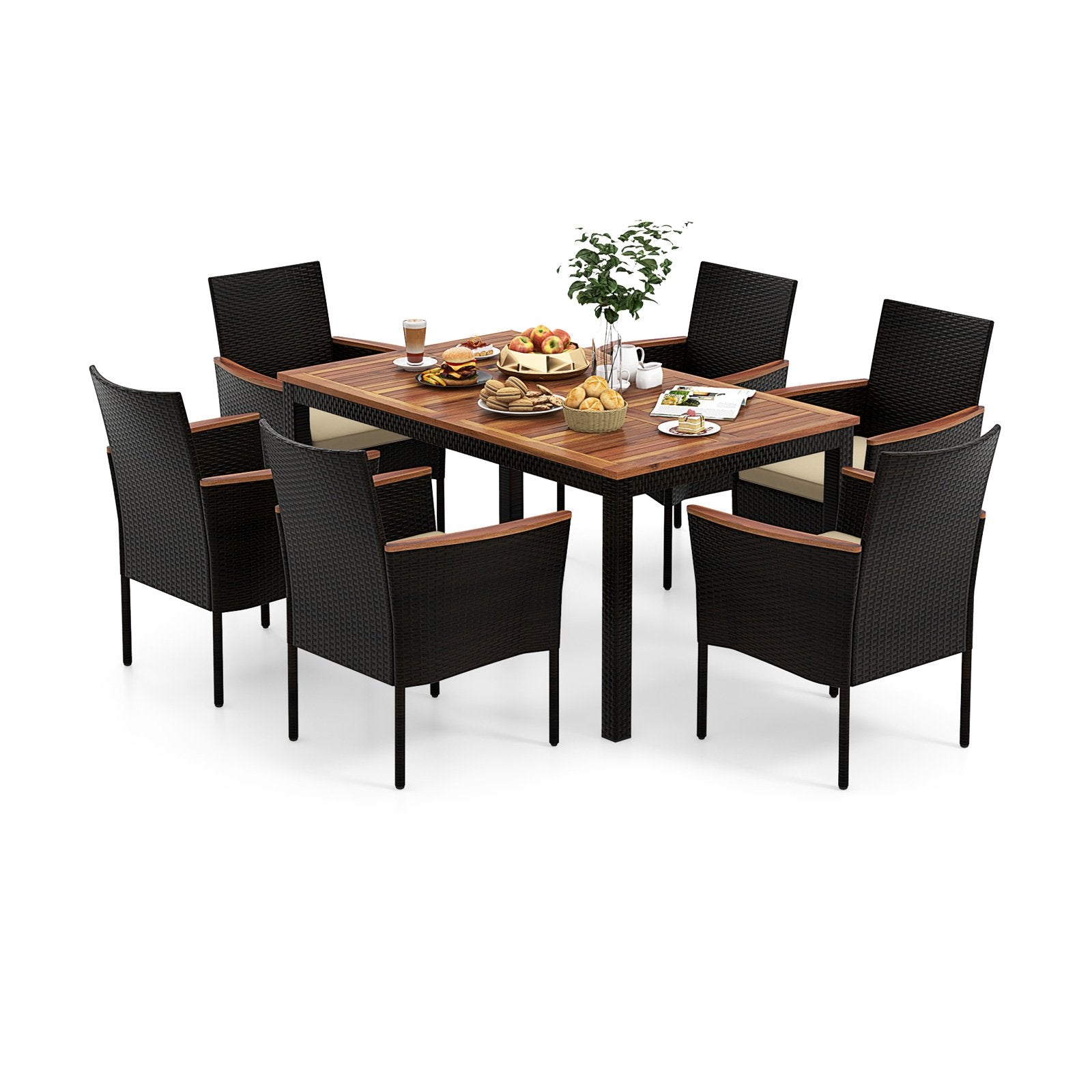 7 Pieces PE Rattan Outdoor Patio Dining Set for Yard Garden and Poolside- 7 Pieces PE Rattan Outdoor Patio Dining Set for Yard Garden and Poolside-