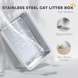 PawHut Extra Large Stainless Steel, Cat Litter Tray with Scoop, Flip Top PawHut Extra Large Stainless Steel, Cat Litter Tray with Scoop, Flip Top