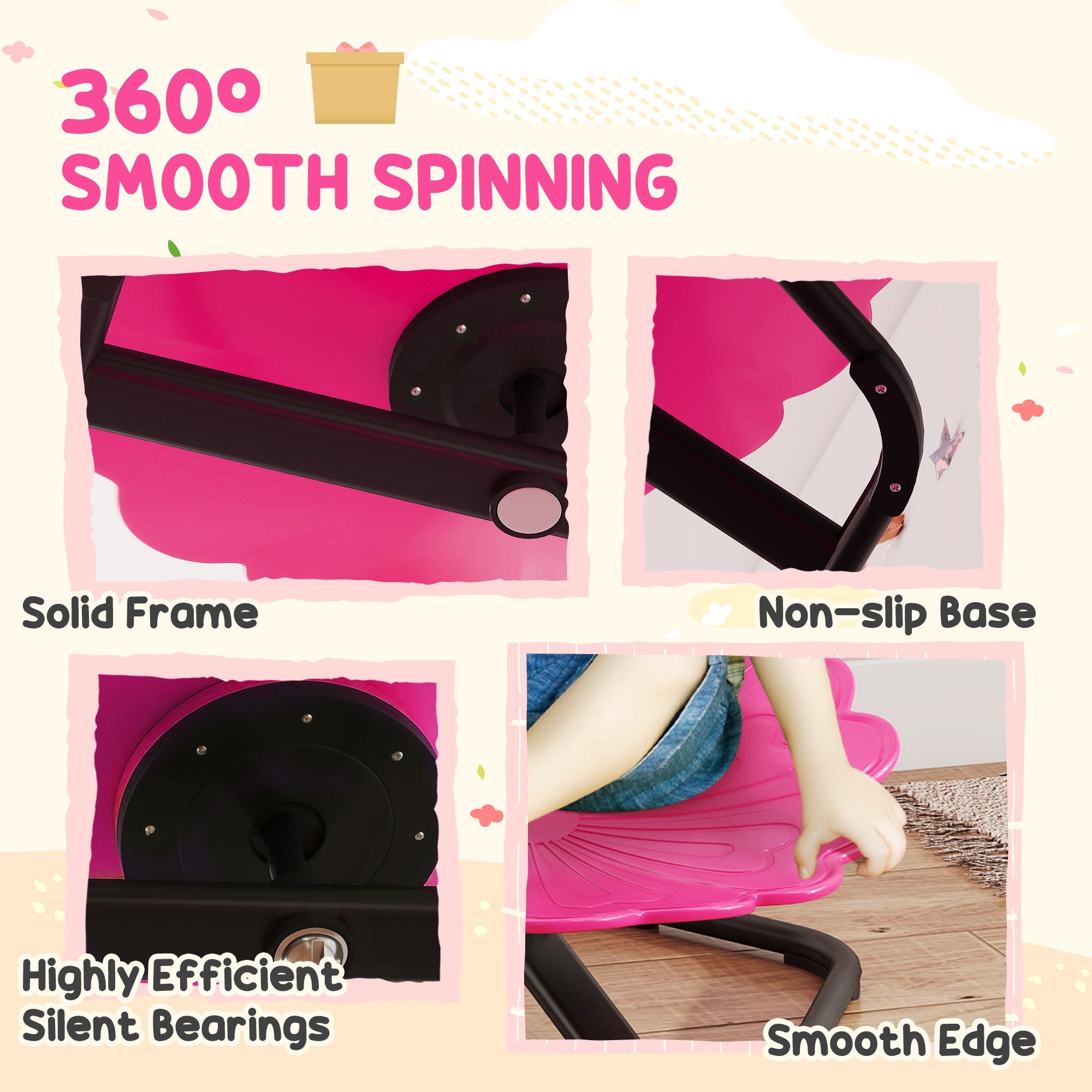 AIYAPLAY Flower-Shaped Sensory Spinning Chair with Non-Slip Base for Balance/Coordination, Pink AIYAPLAY Flower-Shaped Sensory Spinning Chair with Non-Slip Base for Balance/Coordination, Pink