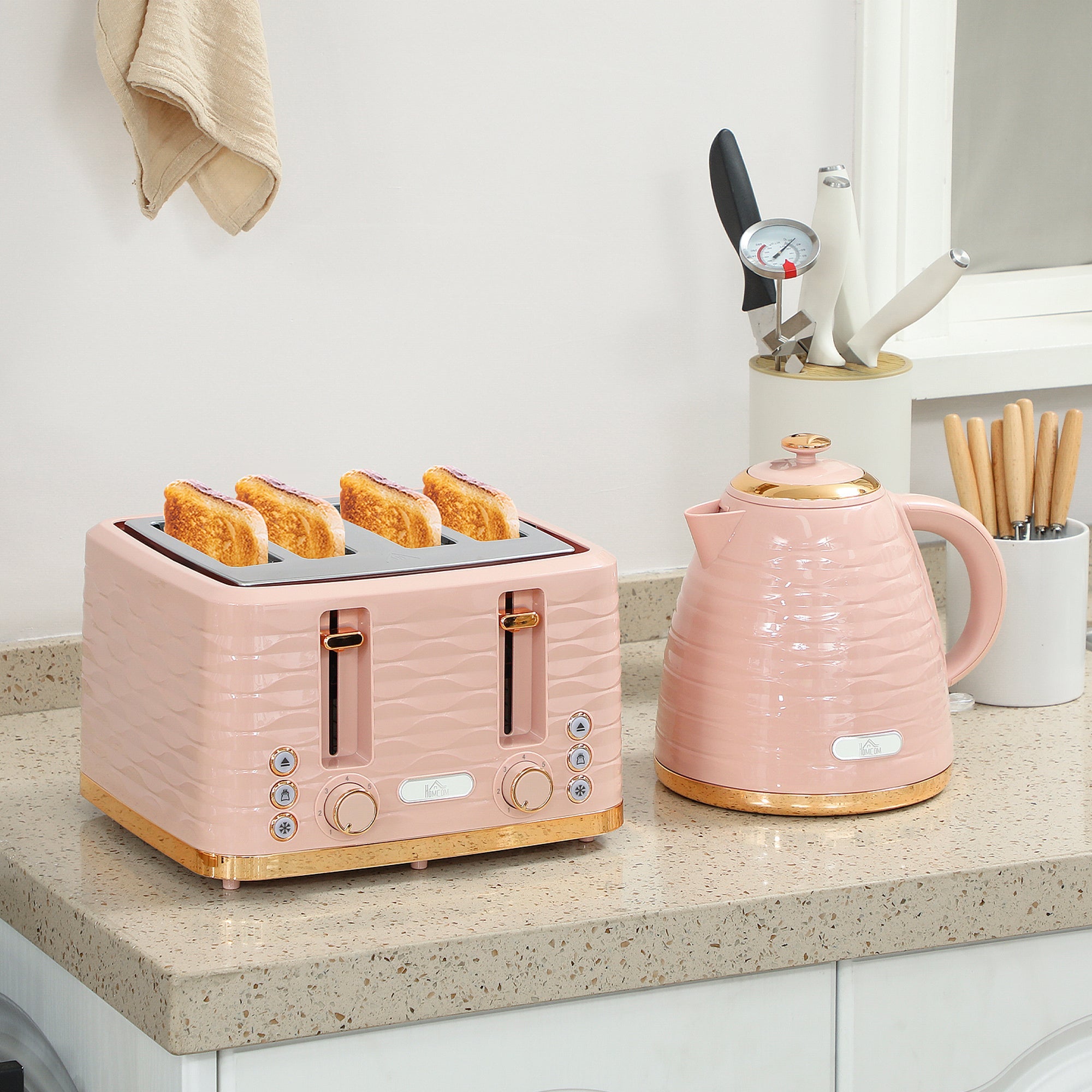 Elegant HOMCOM 3000W 1.7L Kettle & 4 Slice Toaster, Kettle and Toaster Set with 7 Browning Controls and Crumb Tray, Light Pink Elegant HOMCOM 3000W 1.7L Kettle & 4 Slice Toaster, Kettle and Toaster Set with 7 Browning Controls and Crumb Tray, Light Pink