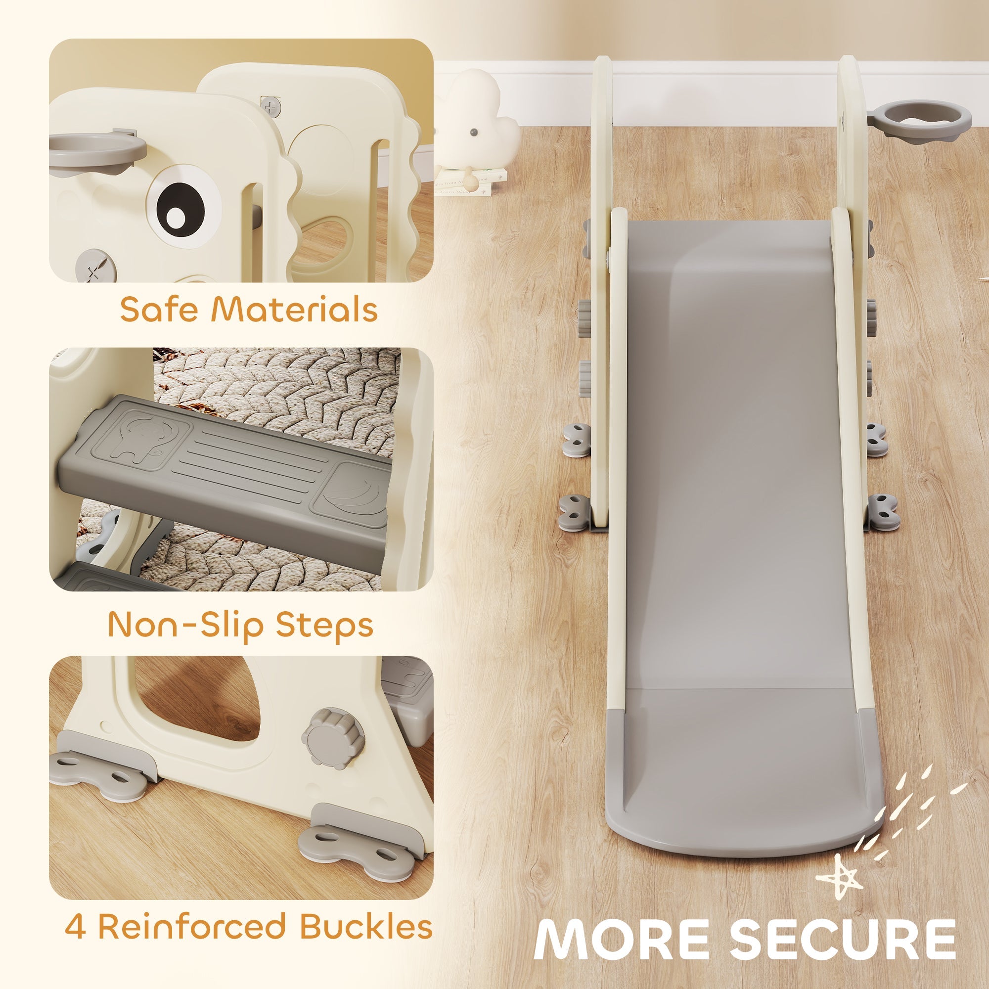 AIYAPLAY 3 in 1 Kids Slide with Climber, Basketball Hoop and Ball, Foldable Indoor Toddler Slide for Ages 2-5, Cream White AIYAPLAY 3 in 1 Kids Slide with Climber, Basketball Hoop and Ball, Foldable Indoor Toddler Slide for Ages 2-5, Cream White