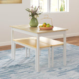 Elegant HOMCOM Dining Table and Modern Bench Set, Farmhouse Kitchen Table and Modern Bench with Wooden Frame for Living Room, Dining Room, Natural and White Elegant HOMCOM Dining Table and Modern Bench Set, Farmhouse Kitchen Table and Modern Bench with Wooden Frame for Living Room, Dining Room, Natural and White