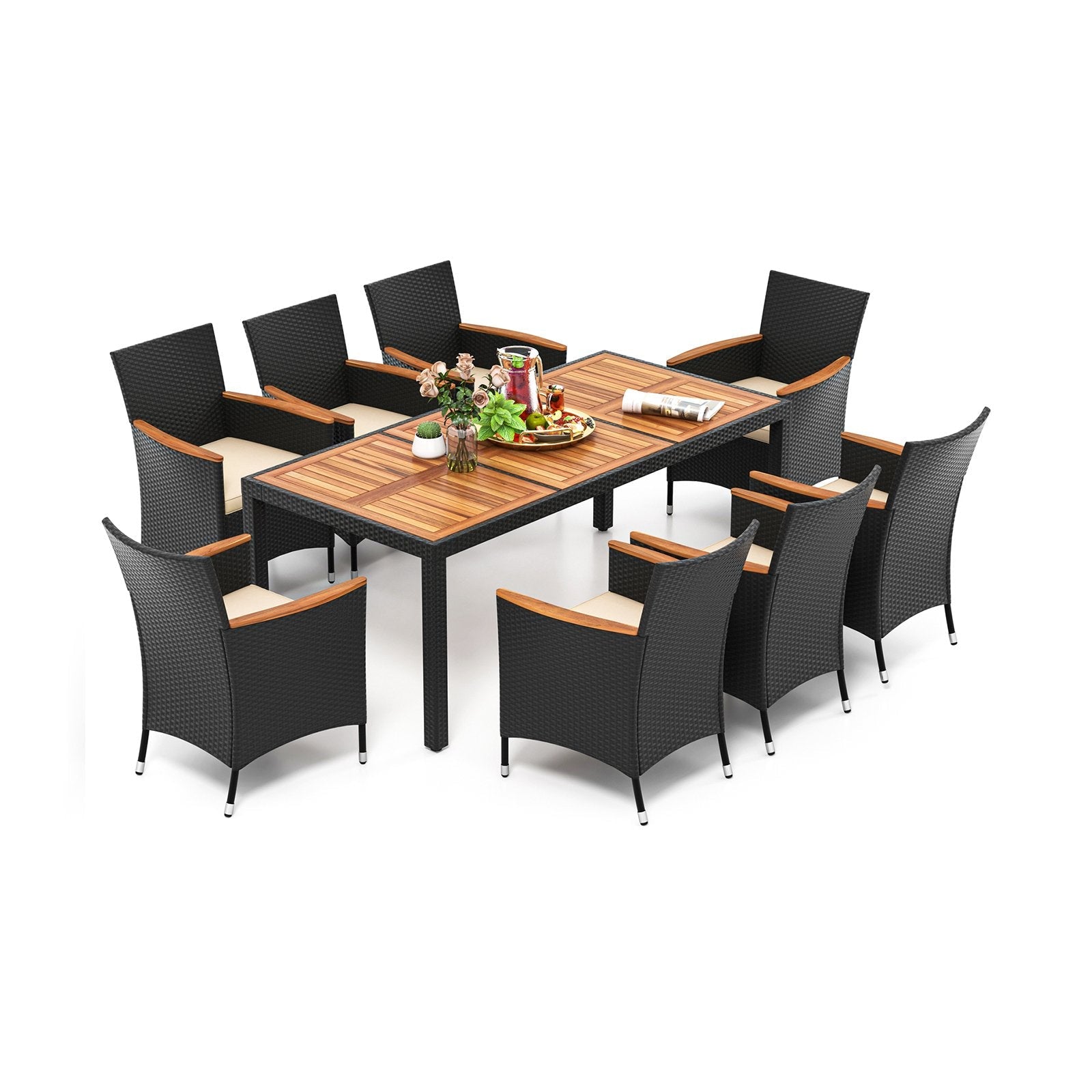 9 PCS Patio Dining Set for 8 Large Conversation Set with Umbrella Hole- 9 PCS Patio Dining Set for 8 Large Conversation Set with Umbrella Hole-