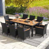 9 PCS Patio Dining Set for 8 Large Conversation Set with Umbrella Hole- 9 PCS Patio Dining Set for 8 Large Conversation Set with Umbrella Hole-