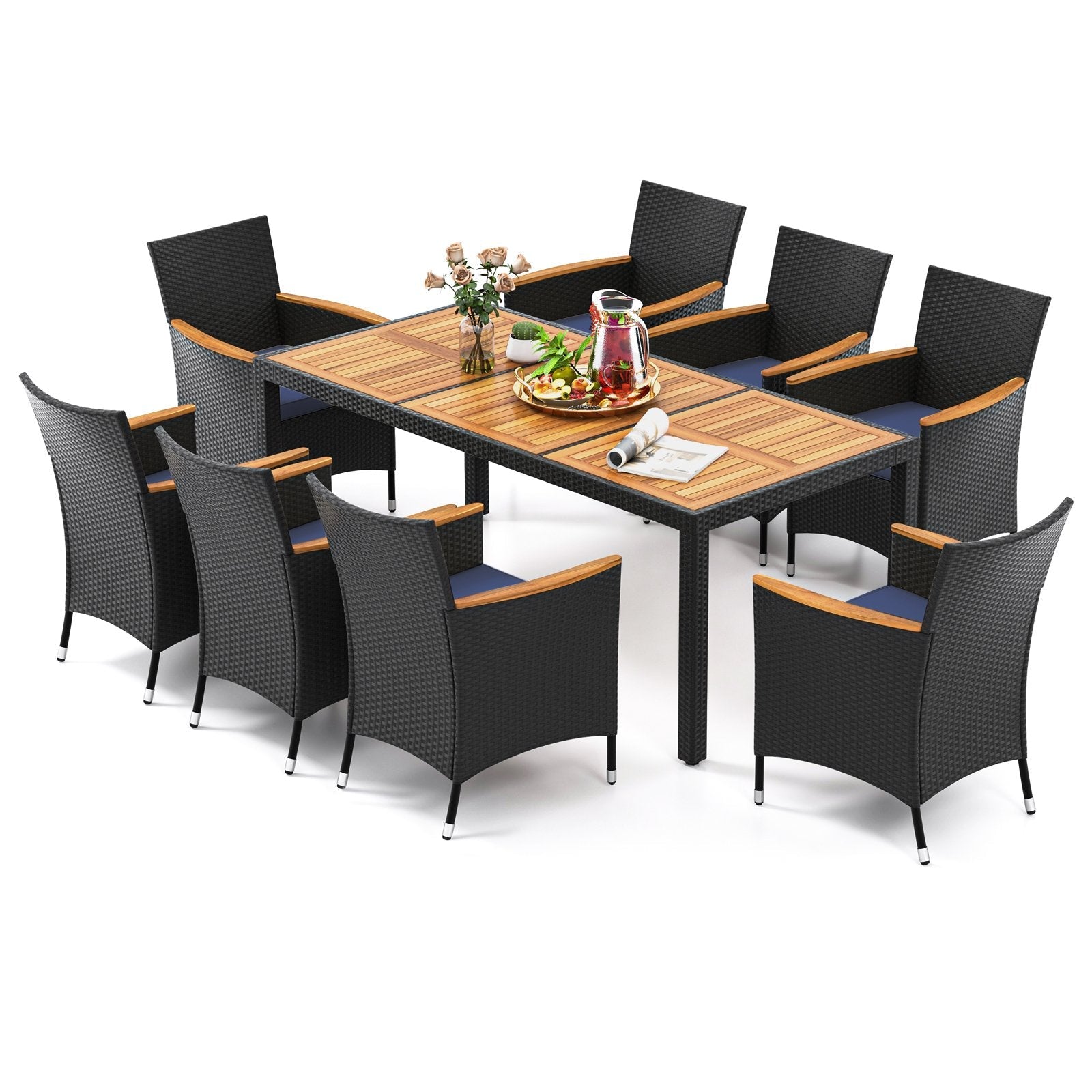 9 PCS Patio Dining Set for 8 Large Conversation Set with Umbrella Hole- 9 PCS Patio Dining Set for 8 Large Conversation Set with Umbrella Hole-