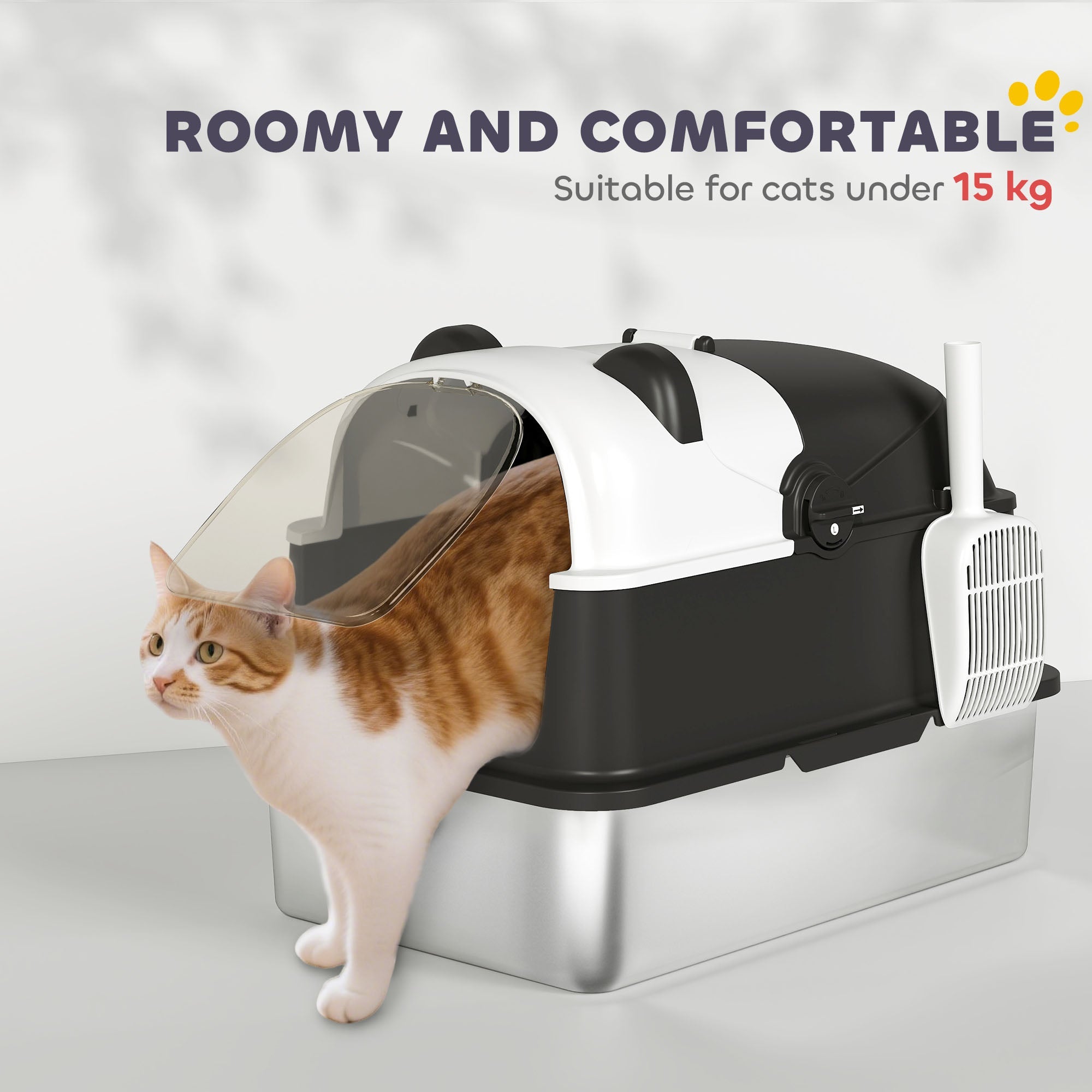 PawHut Panda Style XL Stainless Steel Cat Litter Box with Lid, Enclosed Kitty Litter Box with Scoop, 60 x 40 x 45 cm PawHut Panda Style XL Stainless Steel Cat Litter Box with Lid, Enclosed Kitty Litter Box with Scoop, 60 x 40 x 45 cm