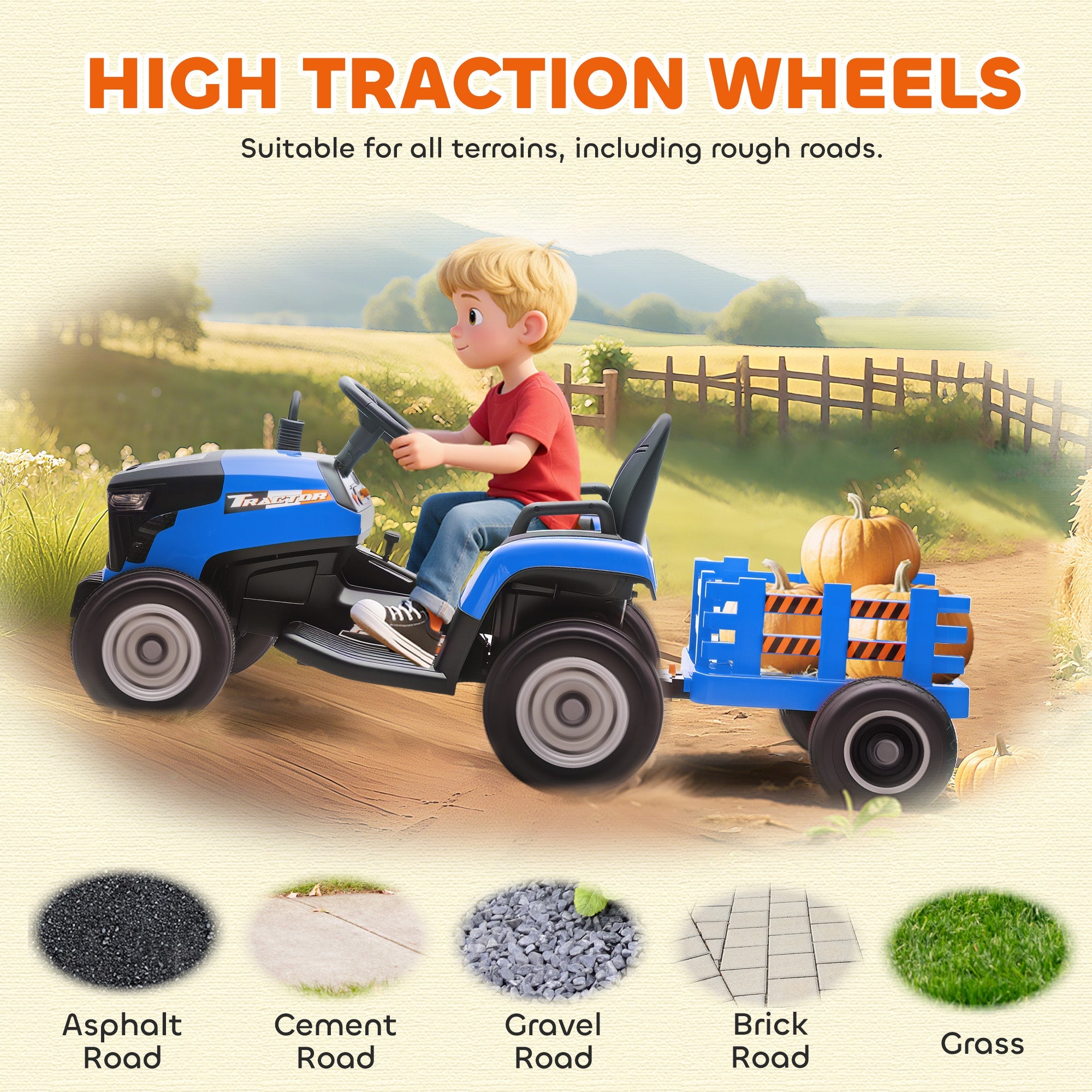 AIYAPLAY 12V Ride on Tractor and Trailer with Remote Control, Music, Shifter, Start-Up Sound, for Kids Ages 3-8 Years, Blue AIYAPLAY 12V Ride on Tractor and Trailer with Remote Control, Music, Shifter, Start-Up Sound, for Kids Ages 3-8 Years, Blue