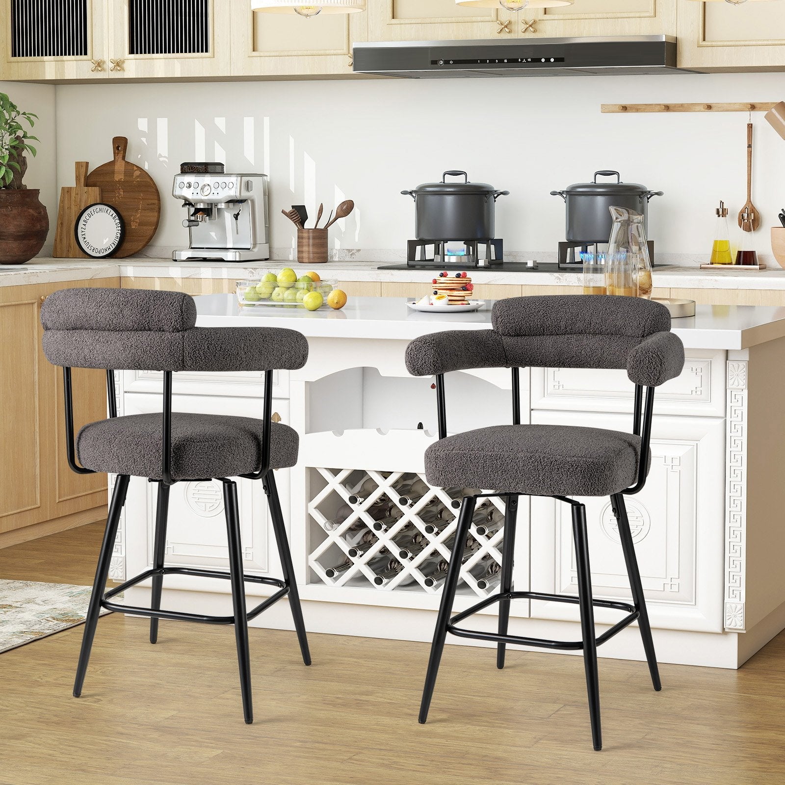 Swivel Bar Stool Set of 2 Counter Height Chairs with Curved Back- Swivel Bar Stool Set of 2 Counter Height Chairs with Curved Back-