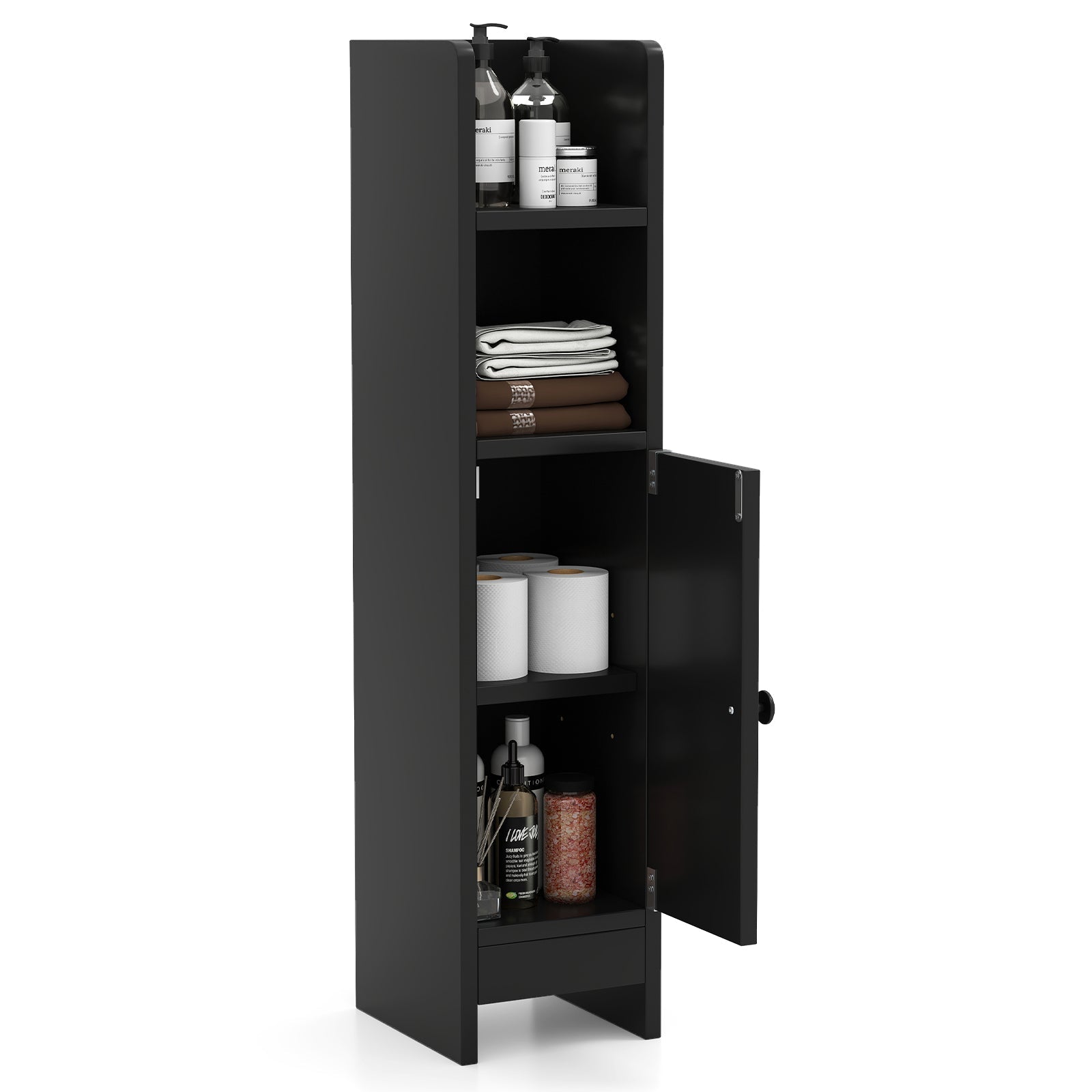 Bathroom Spacious Storage Cabinet with Door and Adjustable Shelves- Bathroom Spacious Storage Cabinet with Door and Adjustable Shelves-