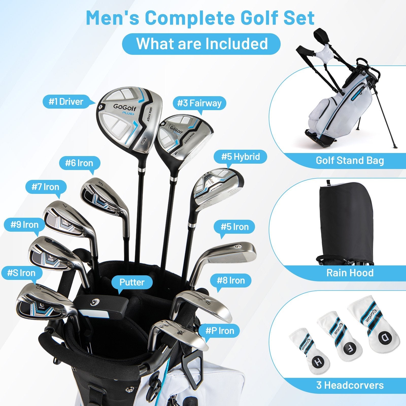 Men's Complete Golf Clubs and Bag Set Right Handed- Men's Complete Golf Clubs and Bag Set Right Handed-