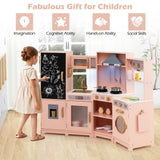 Corner Wooden Play Kitchen with Lights Sounds Toy Kitchen Playset-Espresso Corner Wooden Play Kitchen with Lights Sounds Toy Kitchen Playset-Espresso