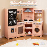 Corner Wooden Play Kitchen with Lights Sounds Toy Kitchen Playset-Espresso Corner Wooden Play Kitchen with Lights Sounds Toy Kitchen Playset-Espresso