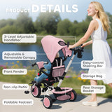 AIYAPLAY 6 in 1 Foldable Kids Trike with Adjustable Parent Handle & Canopy for Ages 1-5, Pink AIYAPLAY 6 in 1 Foldable Kids Trike with Adjustable Parent Handle & Canopy for Ages 1-5, Pink