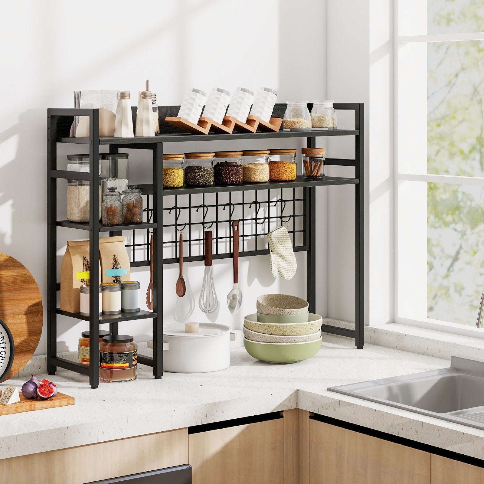 Desktop Bookshelf with 4 Open Spacious Storage Shelves for Computer Monitor Up to 32 Inch- Desktop Bookshelf with 4 Open Spacious Storage Shelves for Computer Monitor Up to 32 Inch-