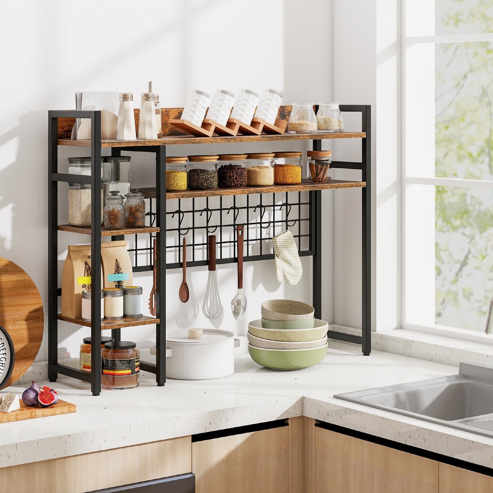 Desktop Bookshelf with 4 Open Spacious Storage Shelves for Computer Monitor Up to 32 Inch- Desktop Bookshelf with 4 Open Spacious Storage Shelves for Computer Monitor Up to 32 Inch-