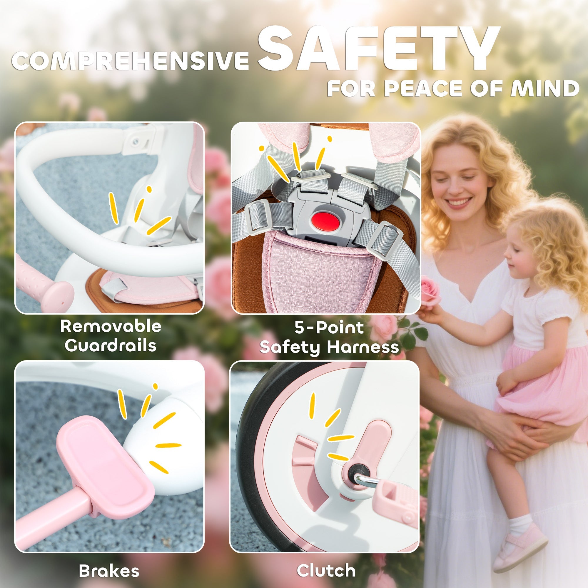 AIYAPLAY 5 in 1 Kids Trike with Adjustable Backrest, Toddler Tricycle with Push Handlebar, Adjustable Backrest, Pink AIYAPLAY 5 in 1 Kids Trike with Adjustable Backrest, Toddler Tricycle with Push Handlebar, Adjustable Backrest, Pink