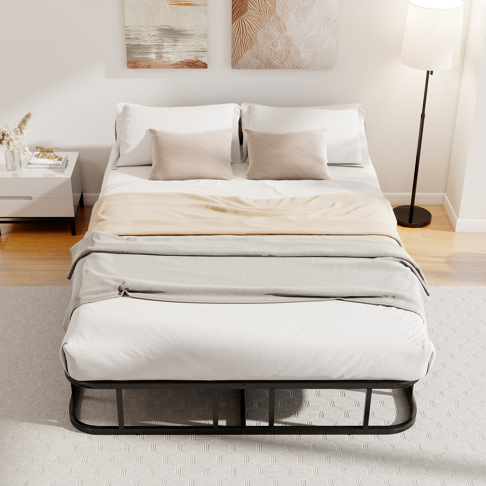 Double/King Size Bed Frame with Metal Slat Support No Box Spring Needed-Double Size Double/King Size Bed Frame with Metal Slat Support No Box Spring Needed-Double Size