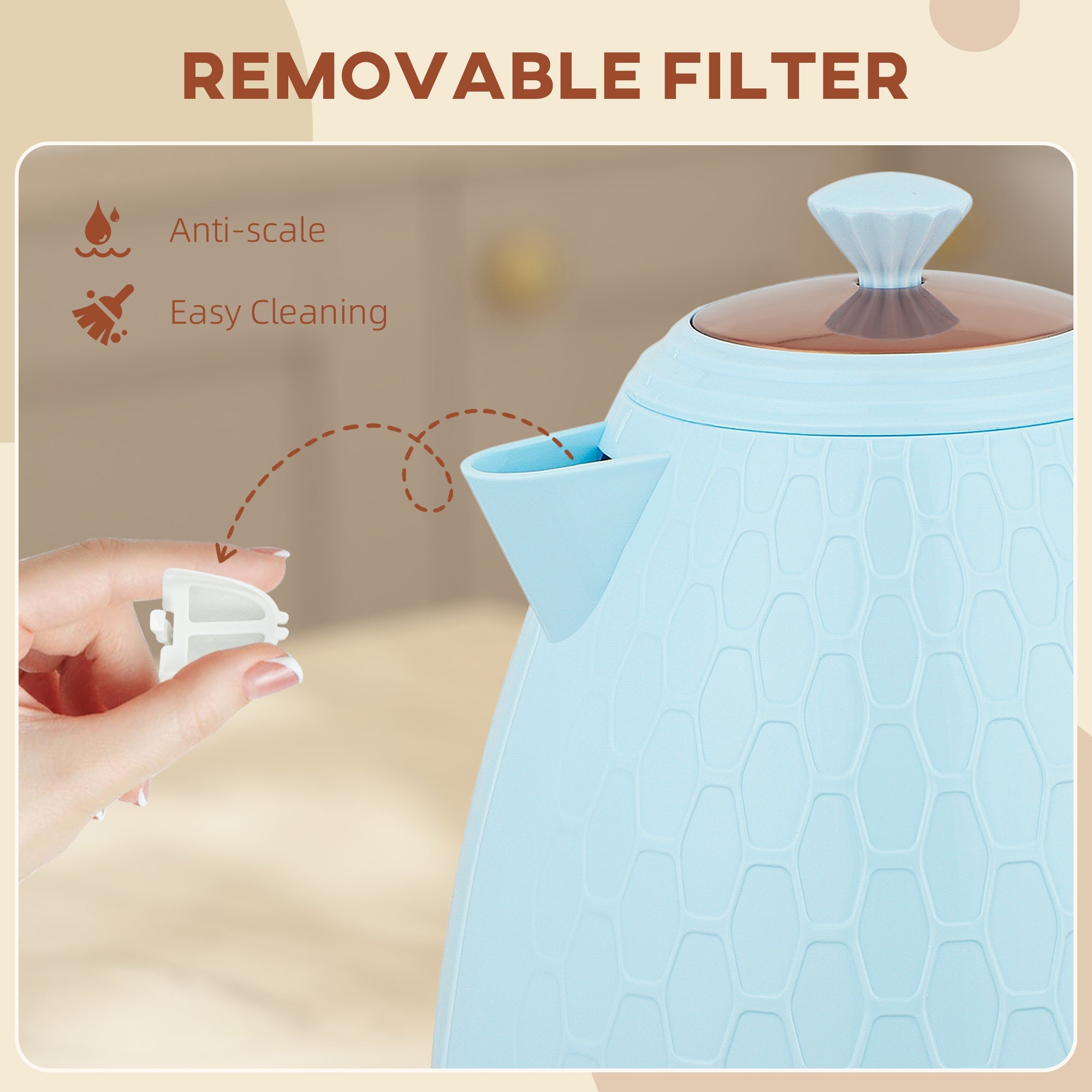 Elegant HOMCOM 3kW Rapid Boil Honeycomb Kettle - Light Blue Elegant HOMCOM 3kW Rapid Boil Honeycomb Kettle - Light Blue