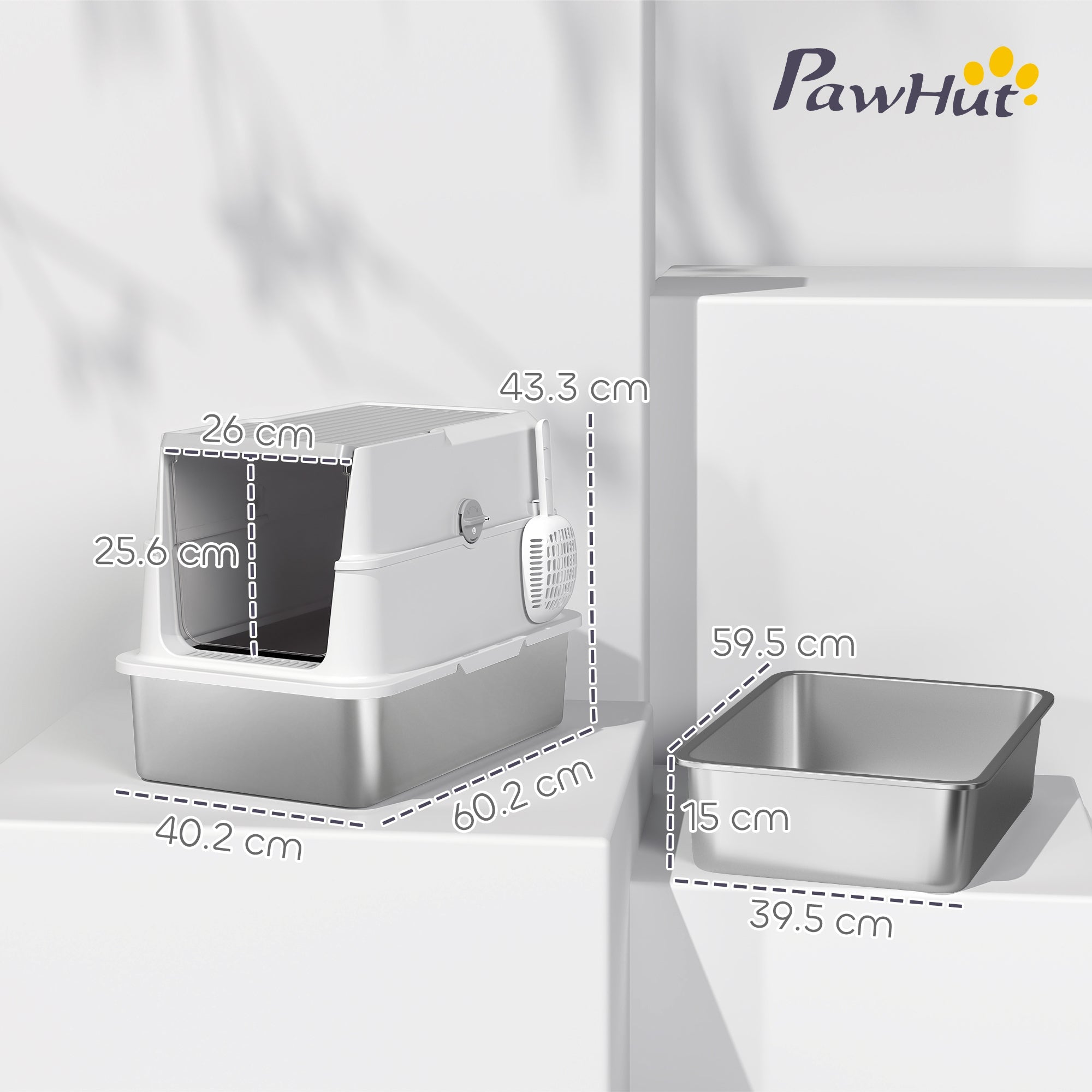 PawHut Extra Large Stainless Steel, Cat Litter Tray with Scoop, Flip Top PawHut Extra Large Stainless Steel, Cat Litter Tray with Scoop, Flip Top