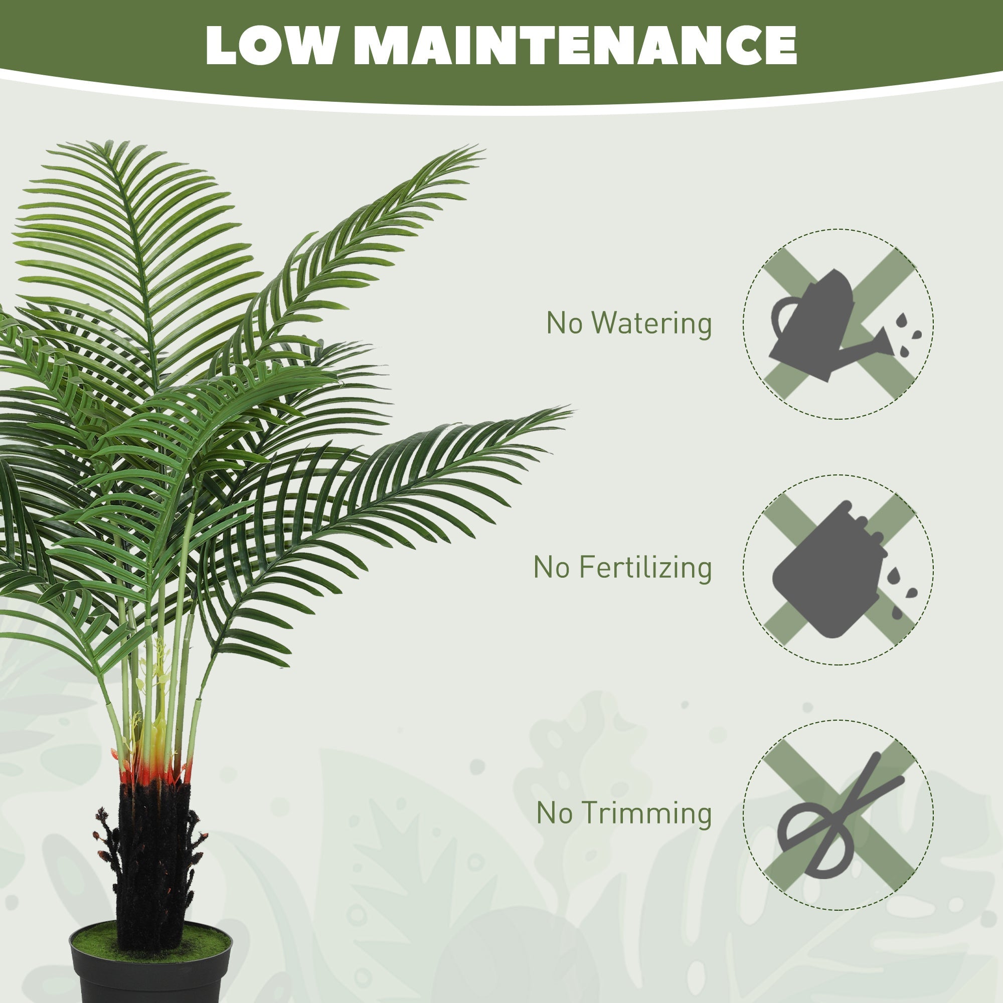 Elegant HOMCOM 120cm Artificial Areca Palm Tree with 9 PE Leaves, Decorative Artificial Plant with Plastic Pot and Flocked Soil, Fake Plant for Home Office Decor, Green Elegant HOMCOM 120cm Artificial Areca Palm Tree with 9 PE Leaves, Decorative Artificial Plant with Plastic Pot and Flocked Soil, Fake Plant for Home Office Decor, Green