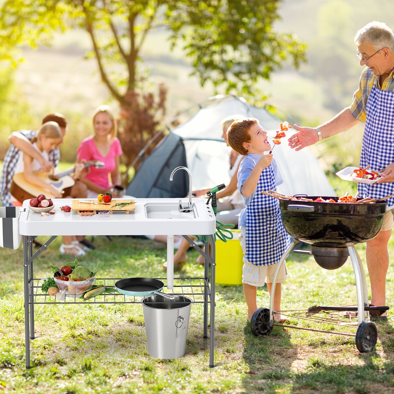 Foldable Fish Cleaning Table 2 in 1 Outdoor Workstation with Sink Foldable Fish Cleaning Table 2 in 1 Outdoor Workstation with Sink