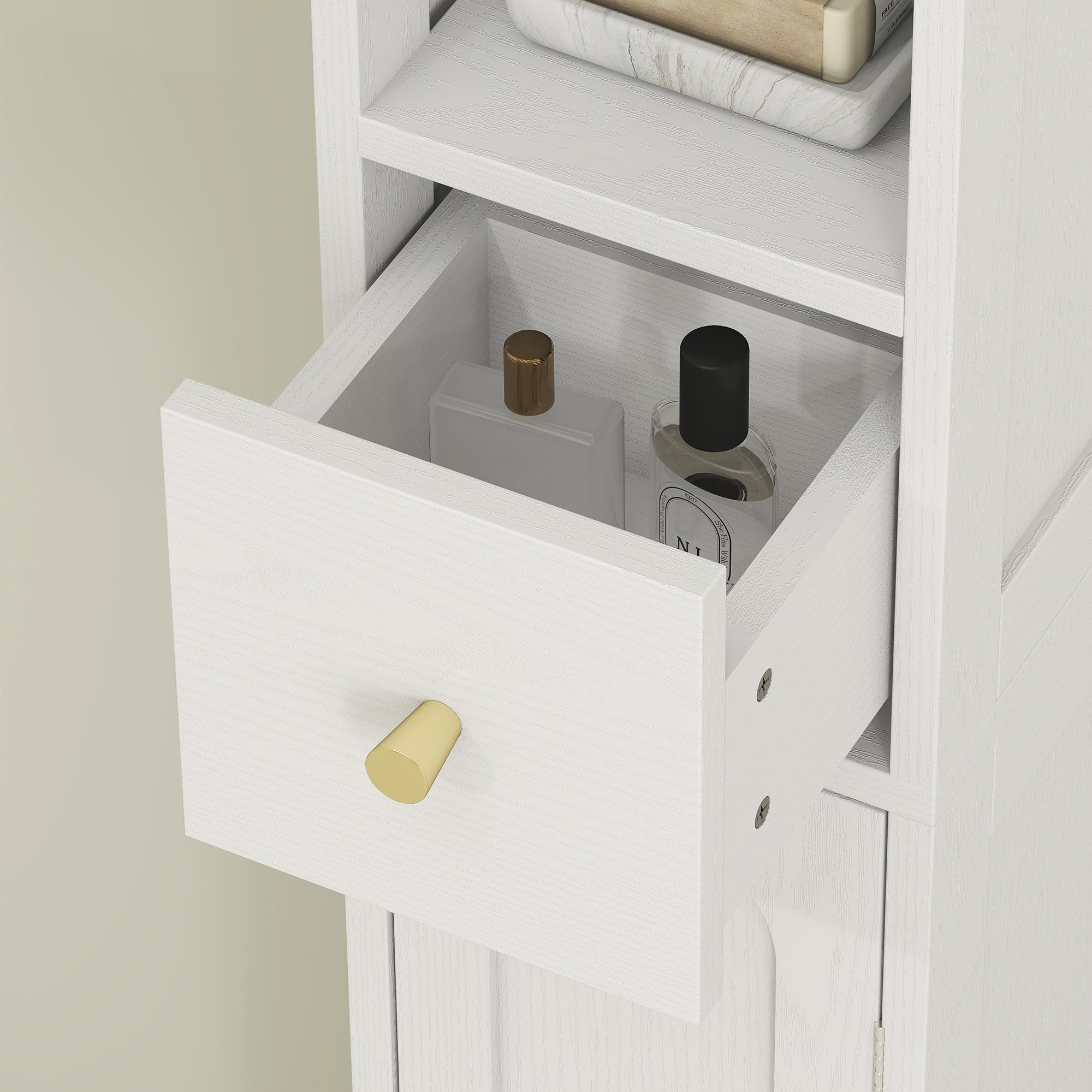 Elegant HOMCOM 185 cm Tall Bathroom Cabinet with Arched Doors - White Elegant HOMCOM 185 cm Tall Bathroom Cabinet with Arched Doors - White