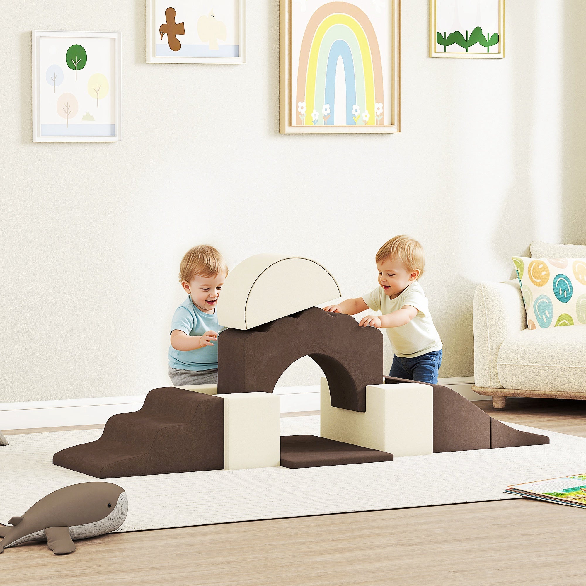 AIYAPLAY 7 Piece Kids Soft Play Set with Detachable Cover, Baby Indoor Climb and Crawl Foam Toy for Toddlers, Preschoolers, Brown AIYAPLAY 7 Piece Kids Soft Play Set with Detachable Cover, Baby Indoor Climb and Crawl Foam Toy for Toddlers, Preschoolers, Brown