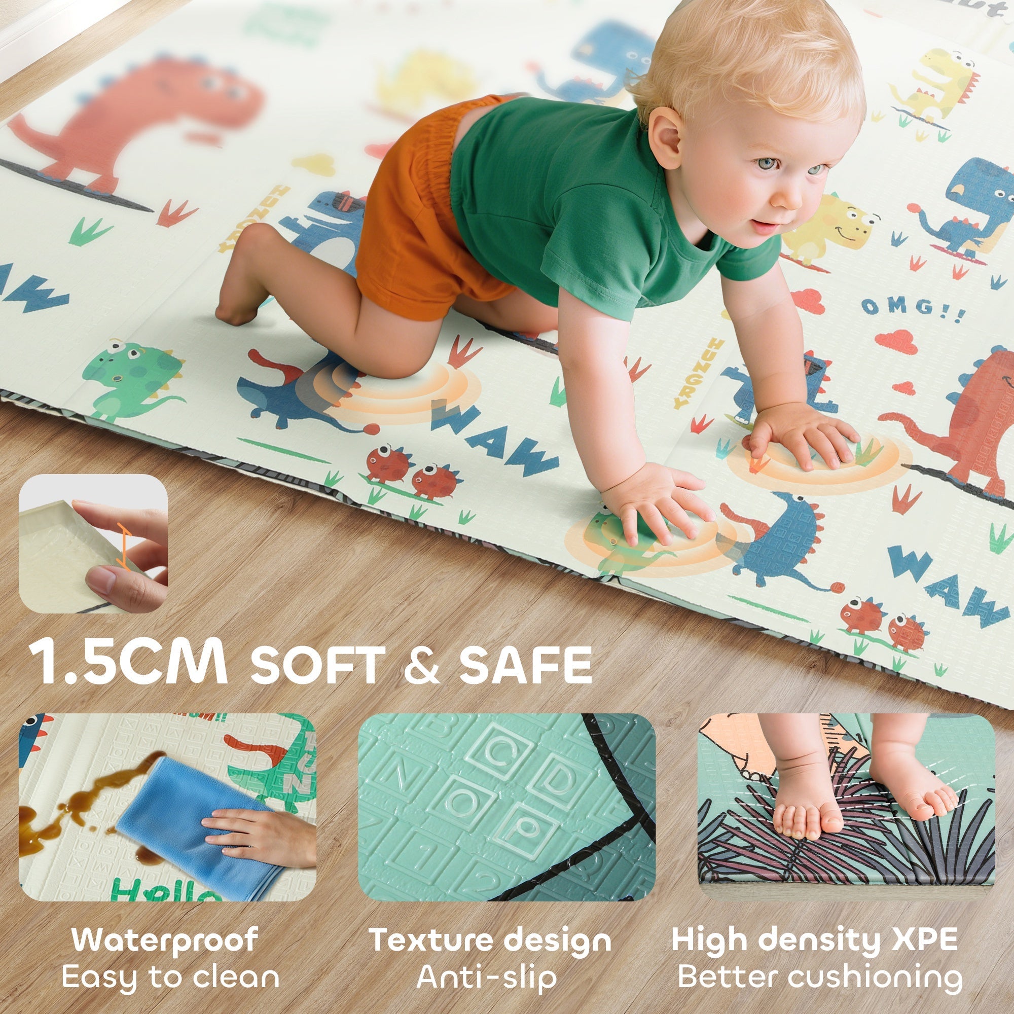 AIYAPLAY Dinosaur-Themed Baby Plat Mat Double Sided, Foldable, Water-Resistant for Outdoor/Indoor, 177 x 146 x 1.5cm AIYAPLAY Dinosaur-Themed Baby Plat Mat Double Sided, Foldable, Water-Resistant for Outdoor/Indoor, 177 x 146 x 1.5cm