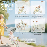 AIYAPLAY 5 in 1 Kids Trike with Adjustable Backrest, Toddler Tricycle with Push Handlebar, Adjustable Backrest, Cream White AIYAPLAY 5 in 1 Kids Trike with Adjustable Backrest, Toddler Tricycle with Push Handlebar, Adjustable Backrest, Cream White