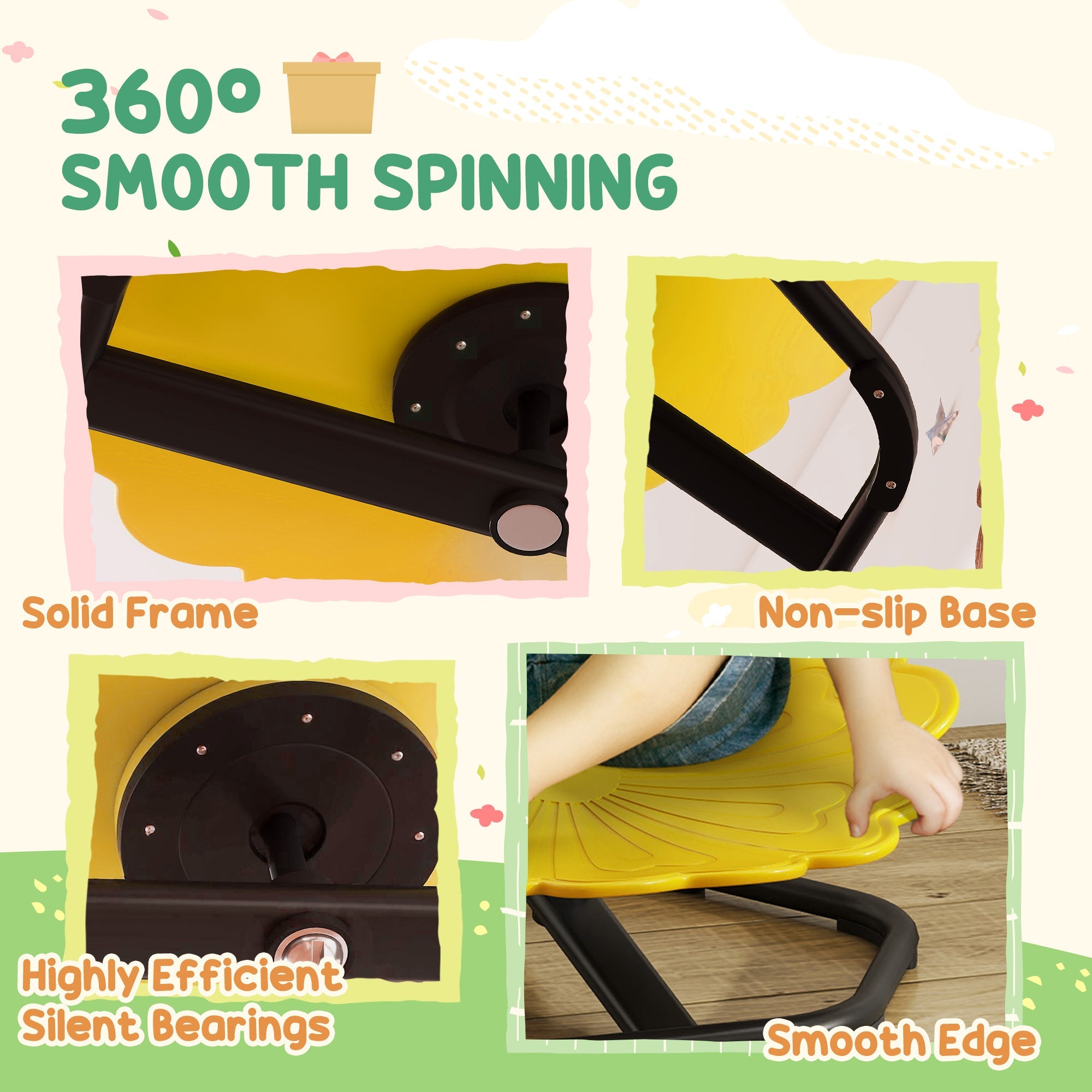 AIYAPLAY Flower-Shaped Sensory Spinning Chair with Non-Slip Base for Balance/Coordination, Yellow AIYAPLAY Flower-Shaped Sensory Spinning Chair with Non-Slip Base for Balance/Coordination, Yellow